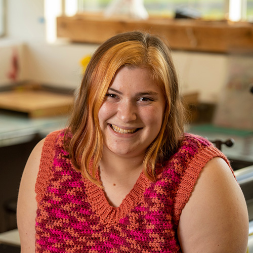 Portrait of Annemarie in the art studio.