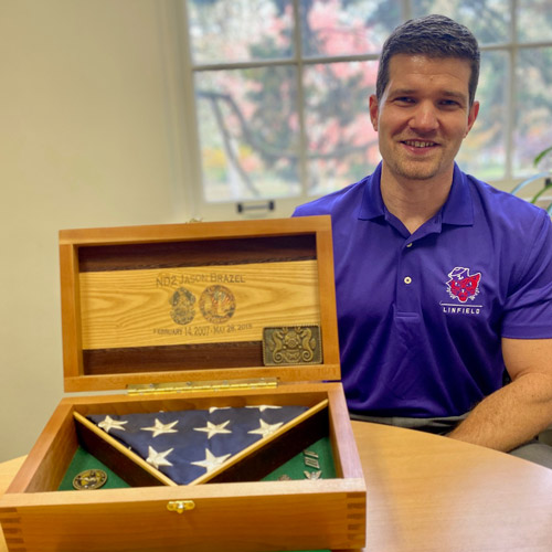 Jason Brazel with his military shadow box