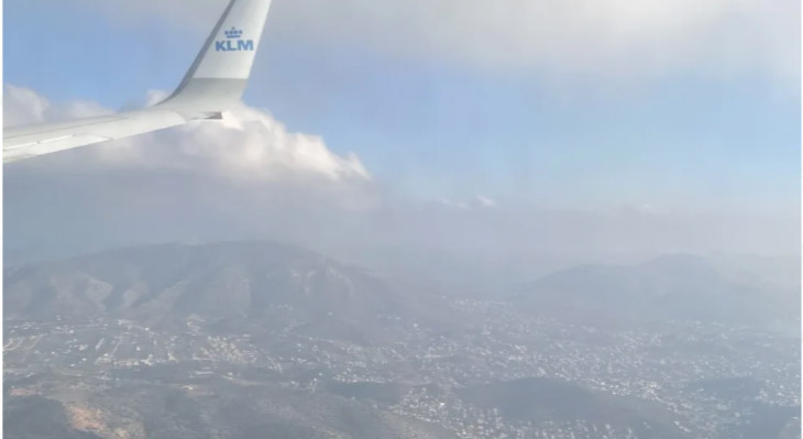 View from the plane flying over Athens, Greece.