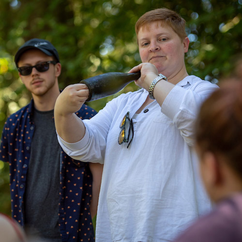 Professor Leslie Walker working with students at AHA, a pre-orientation program