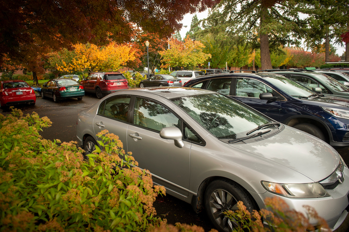 Cars parked on the McMinnville campus