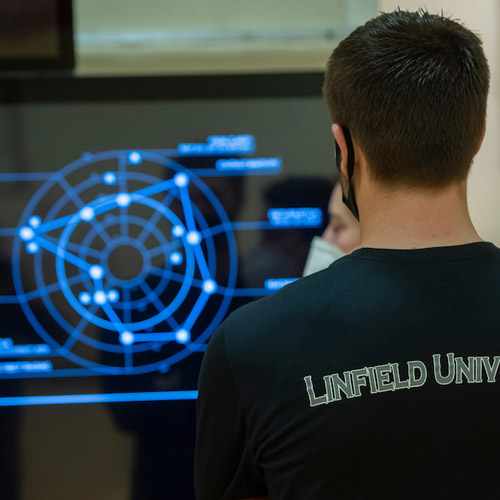 sports science student studying data chart on a monitor