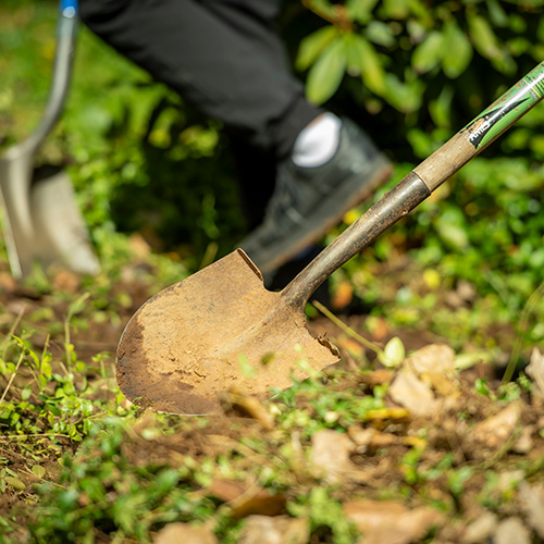 shovel digging into the ground.