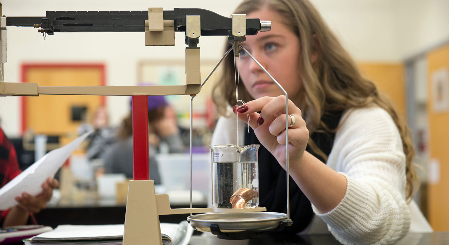 female student in lab